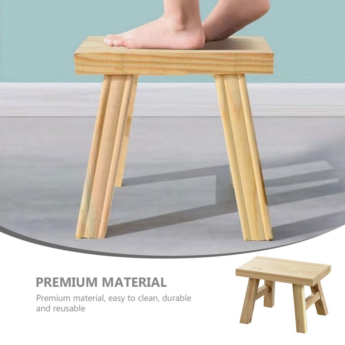 Kinder Holzhocker für Junge Mädchen mit Glatten Kanten und Tragbar Stabiler Tritthocker für Modernes Zimmer und Badezimmer Waschplatz in Khaki Farbe