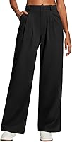 Heathyoga Women's Waffle Wide Leg Stretchy Work Pants - High Waisted Pull-On Business Casual Slacks with Pockets