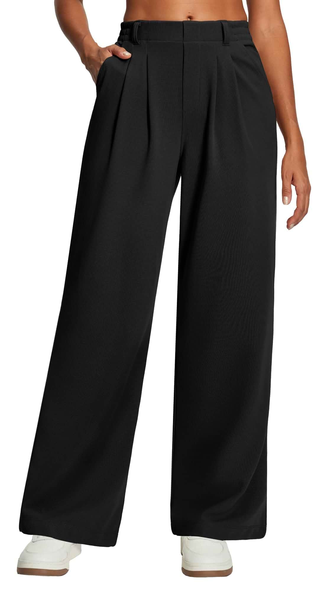 Wide Leg Stretchy Work Pants Women Dress Pants Business Casual Outfits Petite/Regular, Comfy Work Outfits for Office, Pull on Trousers, High Waist Slacks, 2 Pockets, Casual, Teacher, Travel, Daily