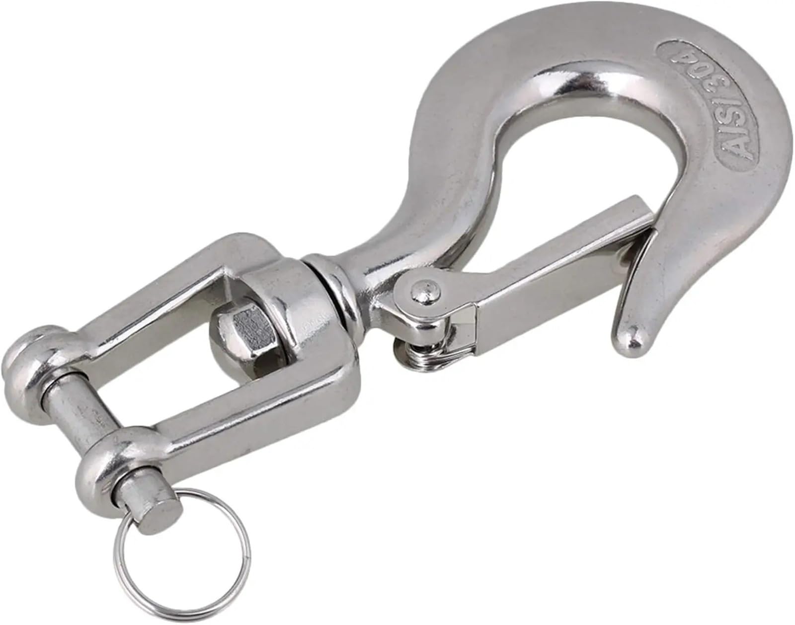 Compatible Gancho Acero INOX 304 con pestillo de Seguridad | Adecuado for operaciones de elevación, cabrestante y conexión de cadenas.(1.5T)
