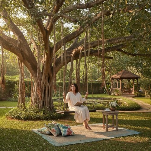 Image of APRODZ Swing for Home Reversible Sheesham Wooden Jhula for Adult for Home | Wooden Swing for Balcony | Hanging Swings with Brass Coated Chain | Patio Double Seater Indoor /Outdoor Swing, 121 x 61 cm