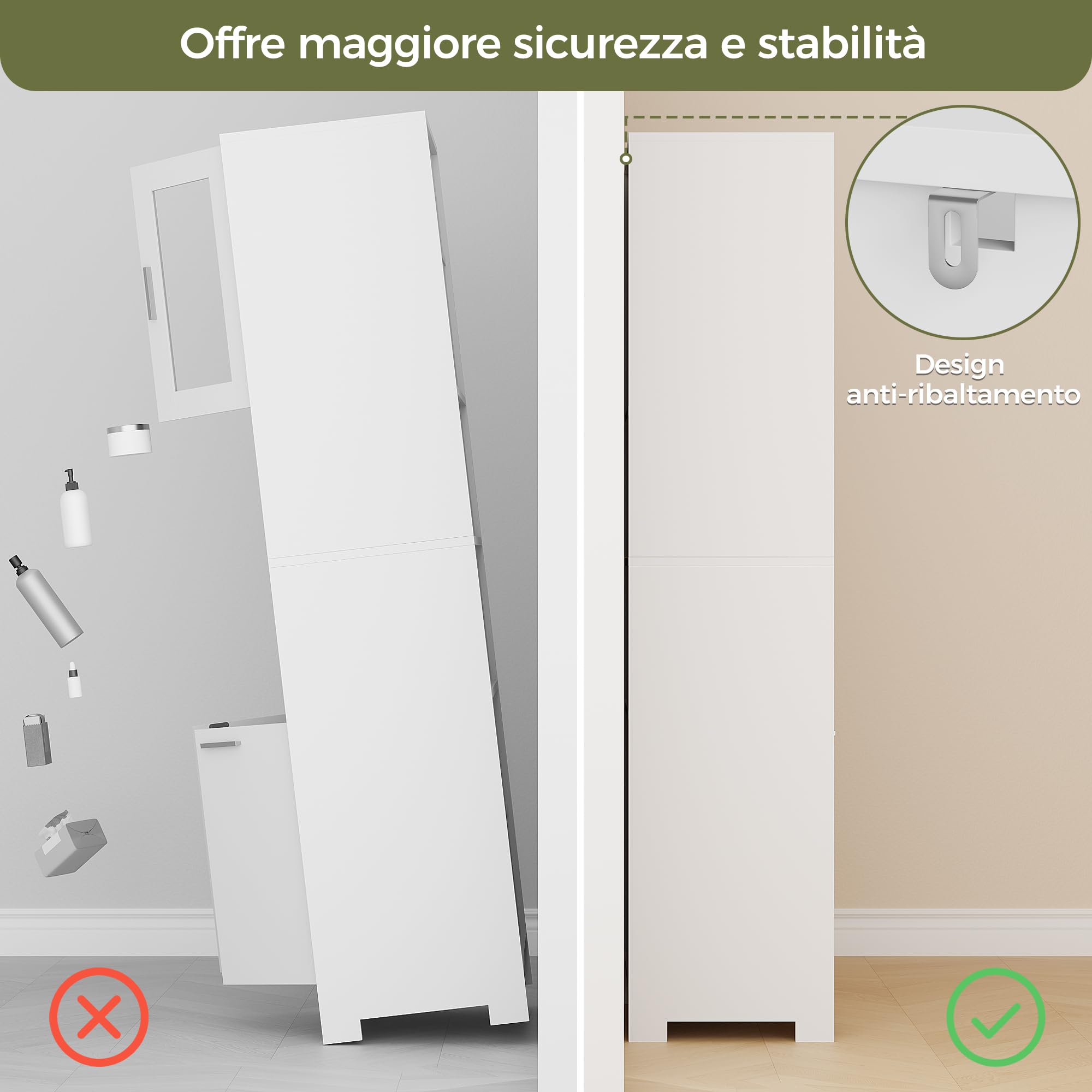BEWISHOME Mobile Alto da Bagno, Arredo Bagno con Ripiani Regolabili, Mobiletto Portaoggetti Salvaspazio,per Sala da Pranzo, Salotto, Soggiorno, Cucina 40x60x180cm Bianco Spedito in 2 Pacchi EYYG04W