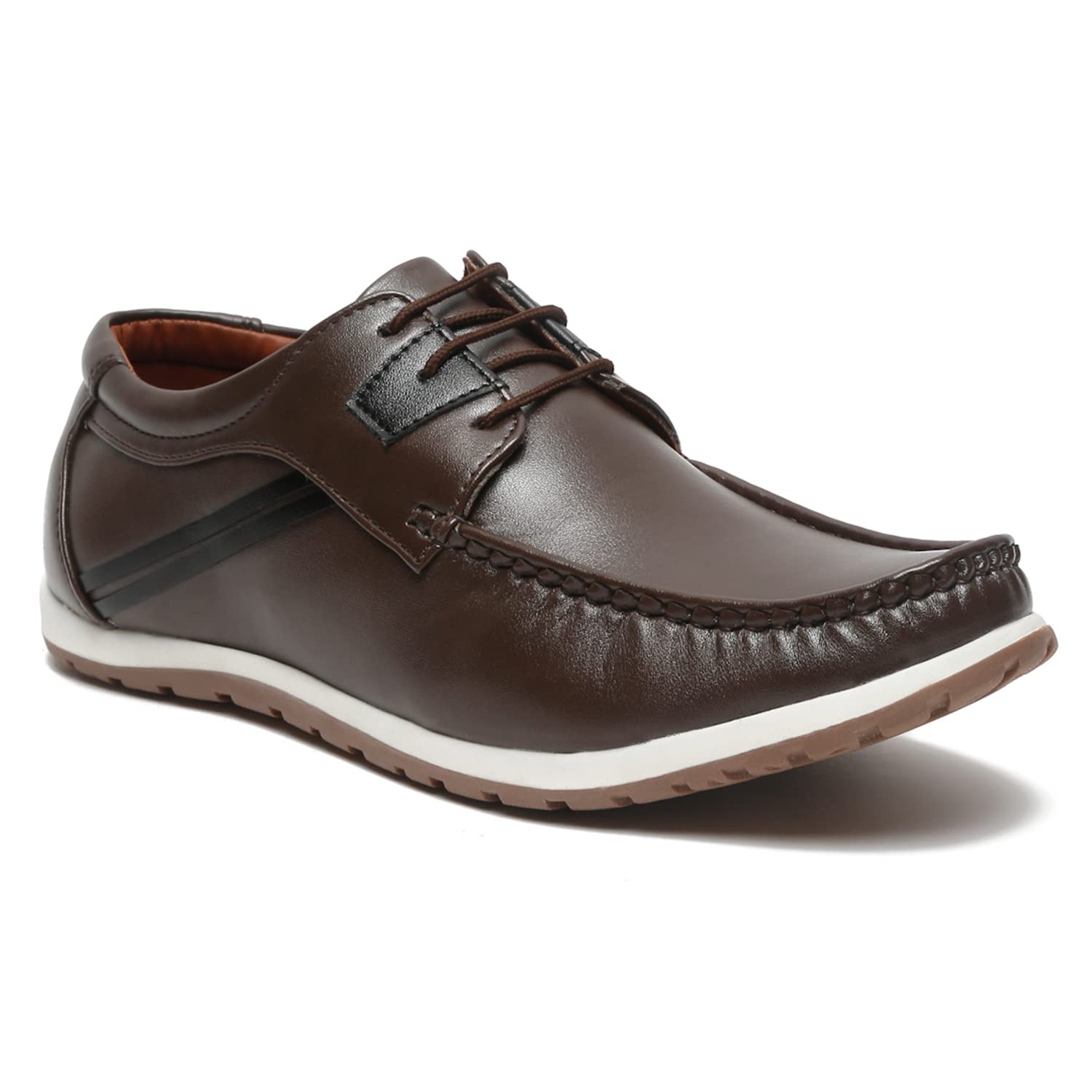 MUTAQINOTI Mens Sneaker Semi Formal Style Mid Top Vegan Leather Shoes for Boys Ideal for Running Walking College Dancing (Brunette Brown) (Size- 9 UK) (SNKDEBB) (B0C467THF5) Amazon Price History, Amazon Price Tracker