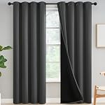 Yakamok 100% Blackout Curtains for Bedroom 84 Inch Length, Grey Full Light Blocking Drapes with Black Backing, Noise Reducing Thermal Insulated Grommet Panels for Living Room, 52Wx84L,Gray, 2 Panels