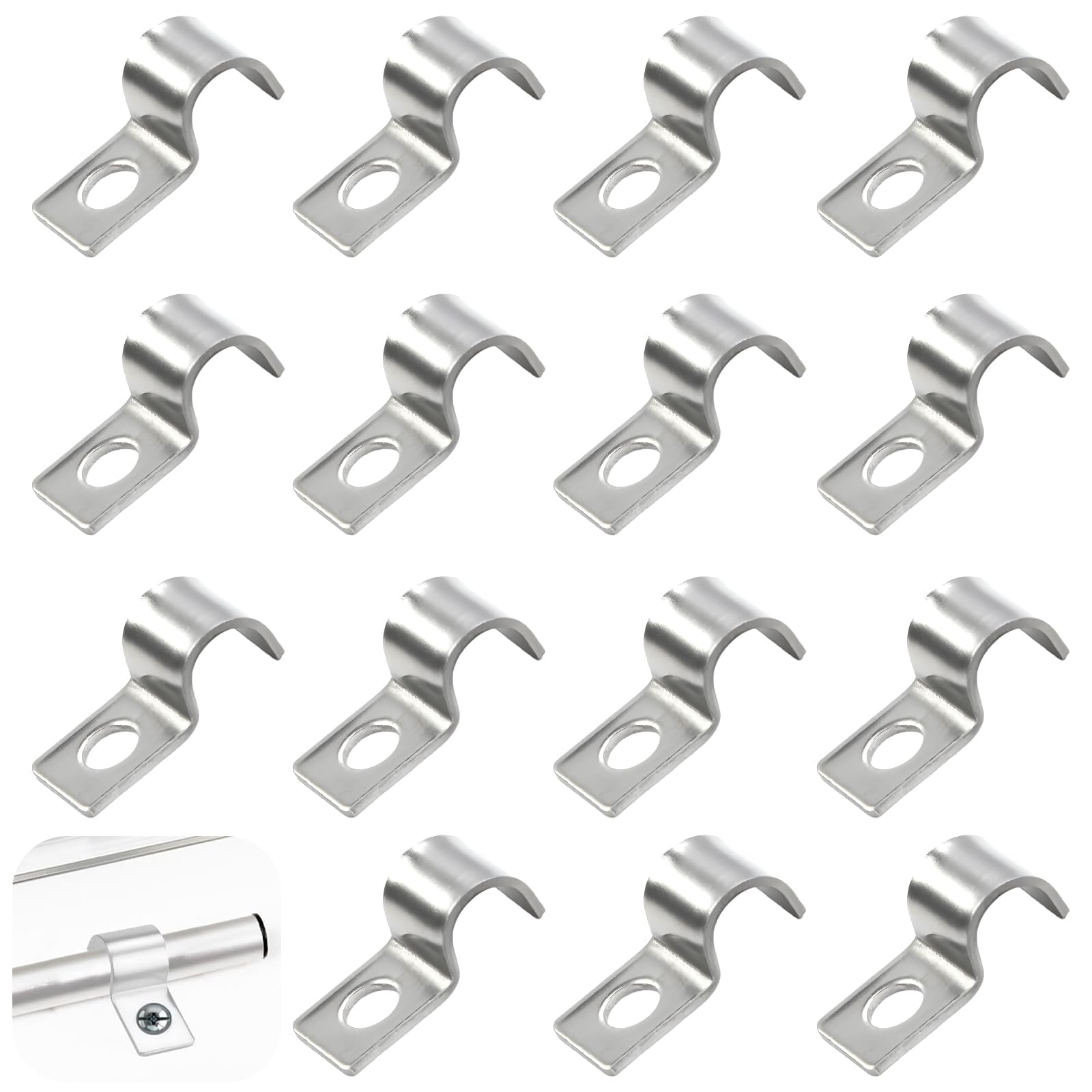 20 Piezas Grapas para Cables Pared Acero Inoxidable 304 Espesado Sujeta Cables Pared Abrazaderas Metalicas para Cable Orificio Unico en Forma de U para Fijar Cables, Alambres y Tubos (25mm) — view 12
