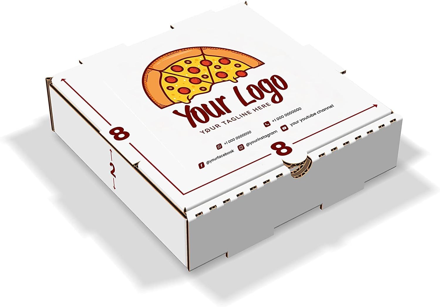 Custom Logo Printed on Top White Pizza Boxes - 25 Pcs Corrugated Take Out Cardboard Delivery Pizza Boxes