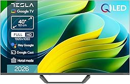 TESLA QLED Smart TV 40 Pulgadas Full HD Compatible con Google TV y Google Assistant - Dolby Audio, HDR, WiFi y Bluetooth, Apps y Chromecast Integrado, 3 HDMI, DVB-T2/S2/C, Color Negro
