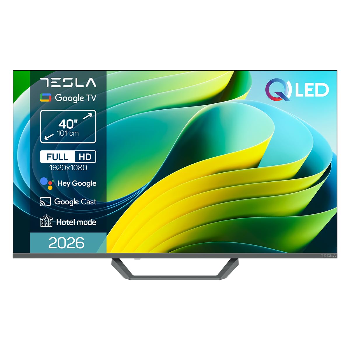 TESLA QLED Smart TV 40 Pulgadas Full HD Compatible con Google TV y Google Assistant - Dolby Audio, HDR, WiFi y Bluetooth, Apps y Chromecast Integrado, 3 HDMI, DVB-T2/S2/C, Color Negro