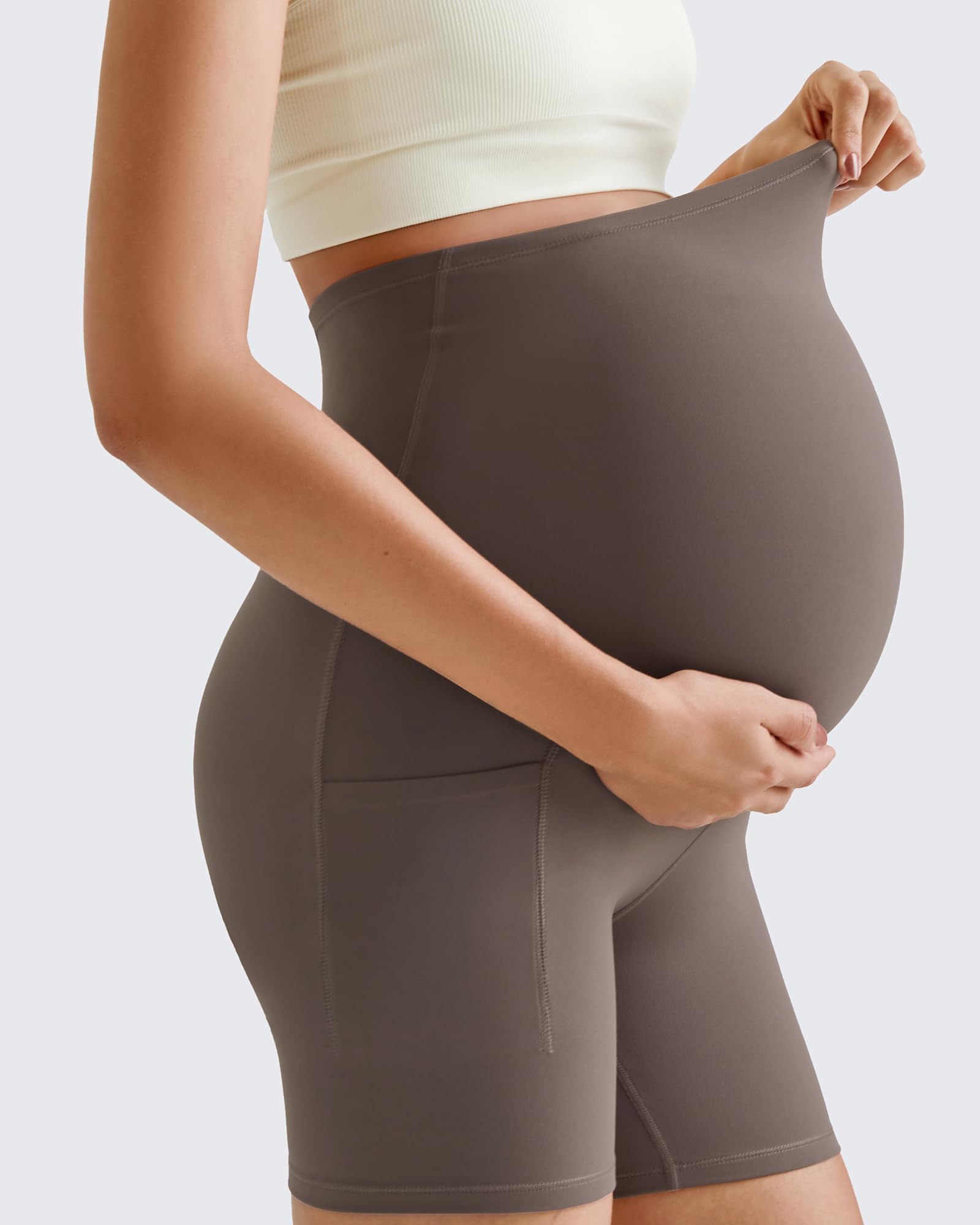G4Free Umstandsleggings Kurze mit Taschen High Waist Yoga Schwangerschaftsleggings Umstandshose Schwangerschaftshose Stretchy Radlerhose Damen