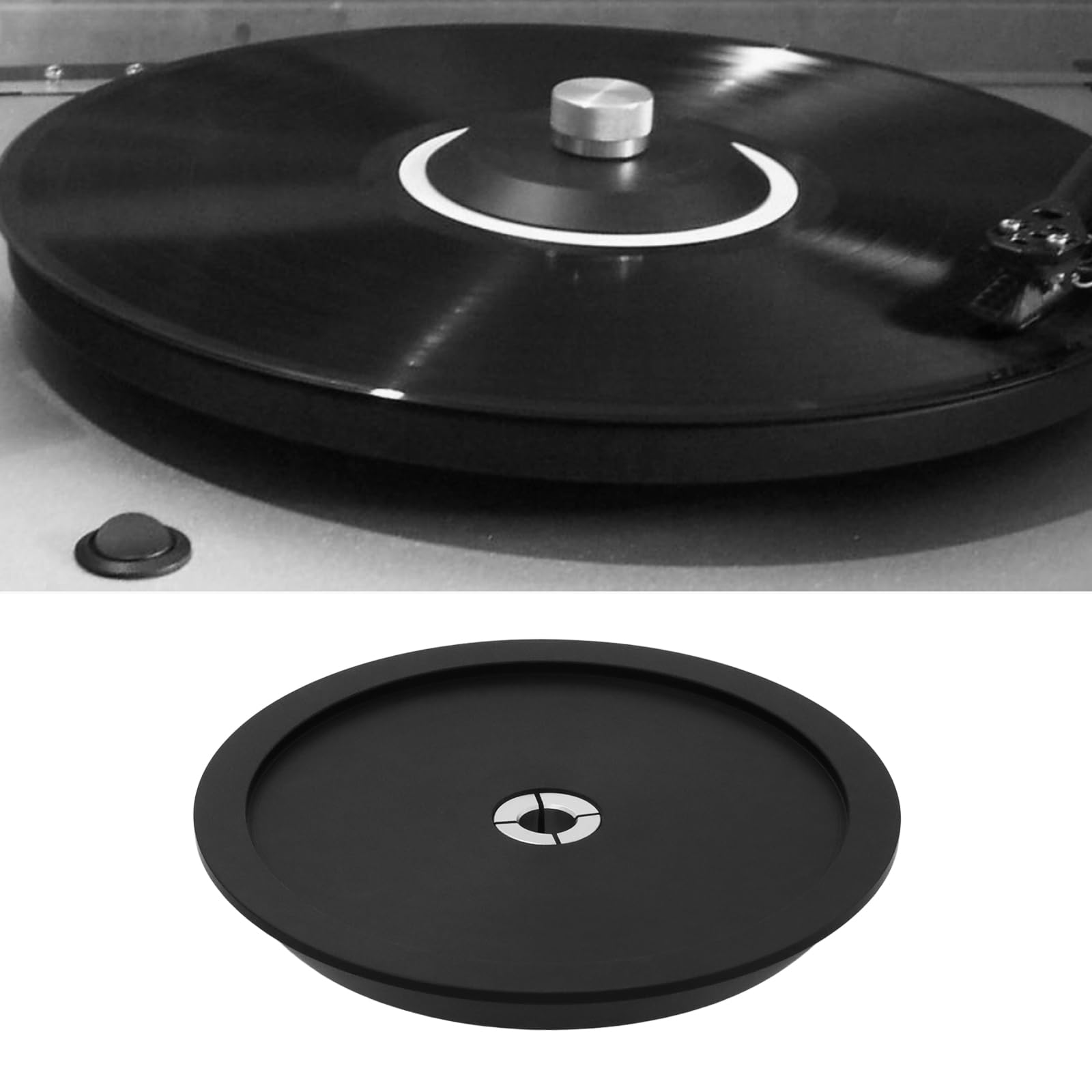 Abrazadera de Discos Black Engineering Compatible con Rega Tocadiscos con Parte Superior Plateada