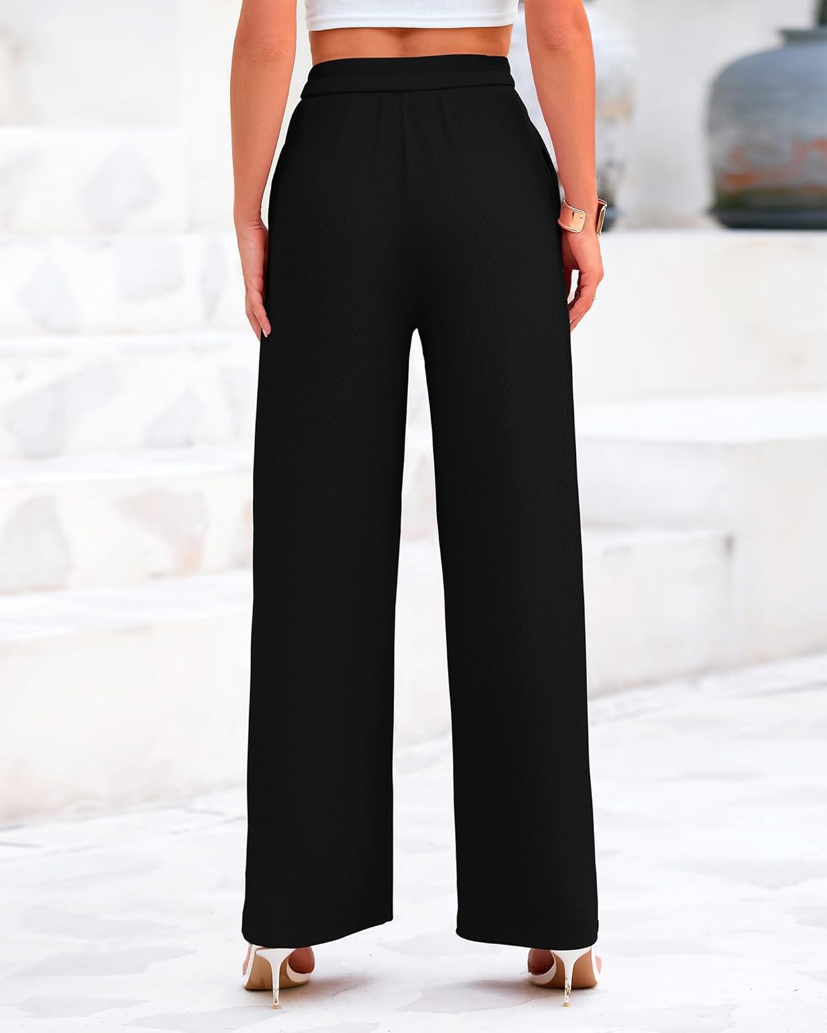 BTFBM Palazzo Pants for Women Spring Summer Clothes 2026 Pockets High Waist Casual Knit Flowy Wide Leg Trousers - Image 5