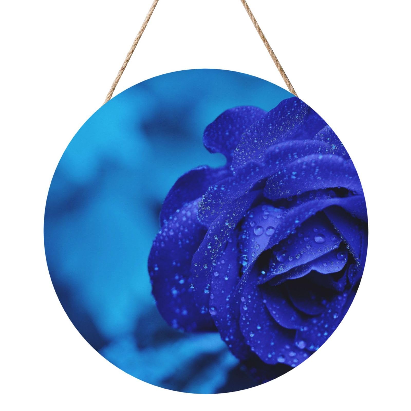 Blue Rose, Round Wood Panel Painting 12 in, Wall Hanging Painting For Home