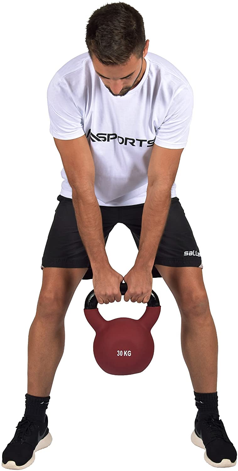 MSPORTS profesjonalne, neoprenowe hantle kettlebell, 2-30 kg, w zestawie Plakat z ćwiczeniami, hantle kettlebell 30 kg - Bordeaux