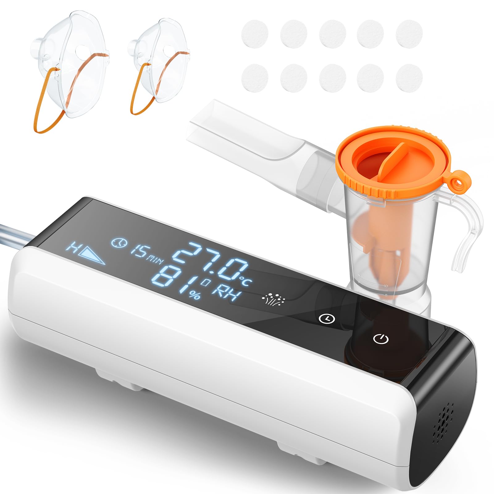 Aerosol per Bambini Adulti, LED Intelligente Regolabile Macchina Aerosol con Timer, Ultrasuoni Aereosol Boccaglio e 2 Mascherineper Bambini per Tosse, Asma