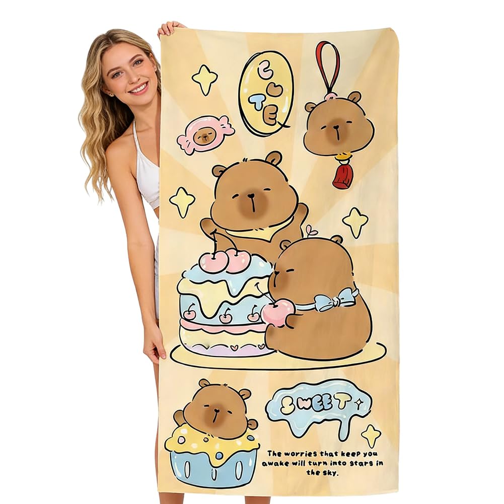 Wfkkmeq Capybara Beach Towel Kids Swim Bath Towel, Super Soft Capybara Beach Blanket Pool Towels Travel Swimming Bath Shower Towels, 3D Printed Beachtowel Teen Adult Daily Use-A