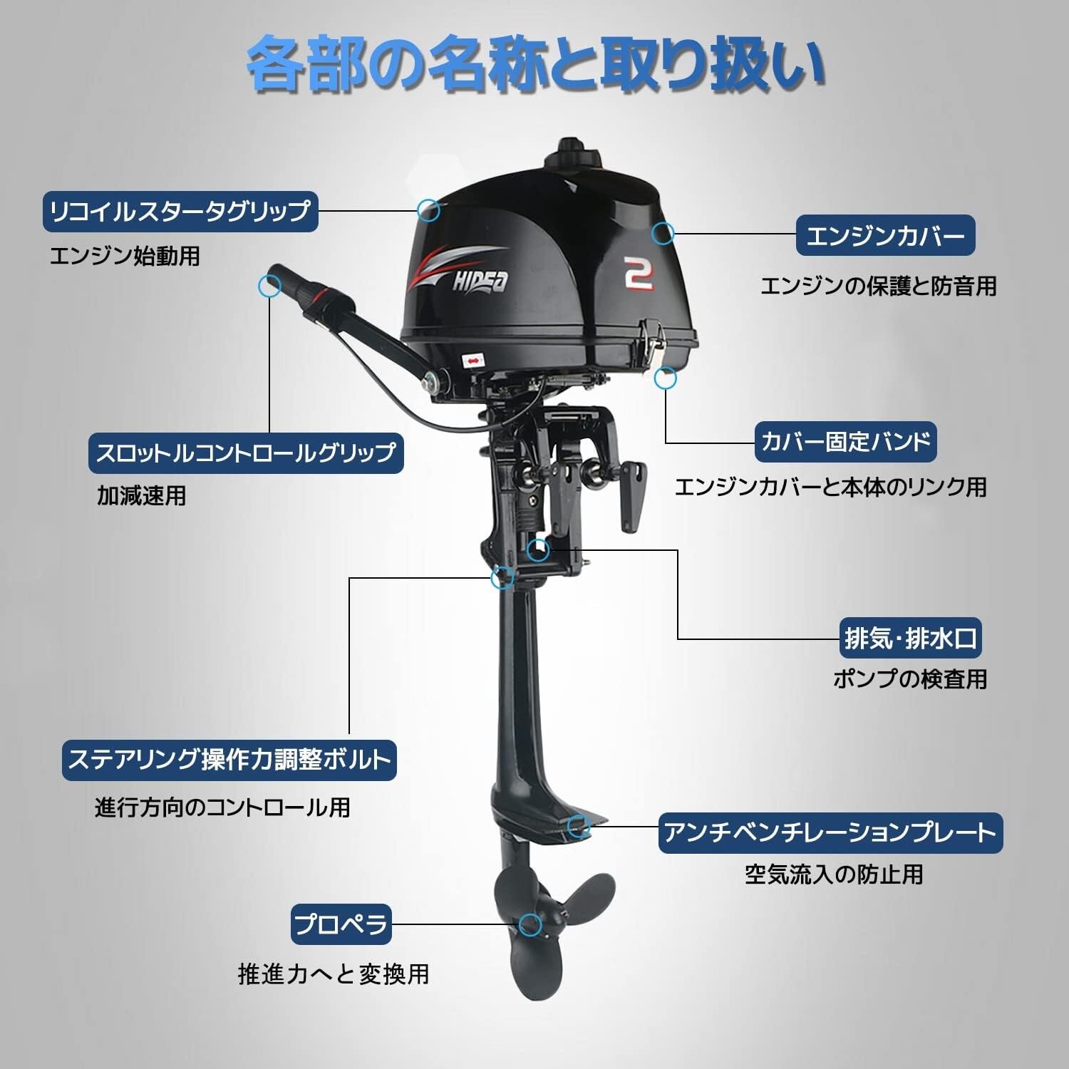 船外機2馬力 船外機 2馬力 2ストローク 水冷式 【免許不要】 エンジン 2馬力船外機