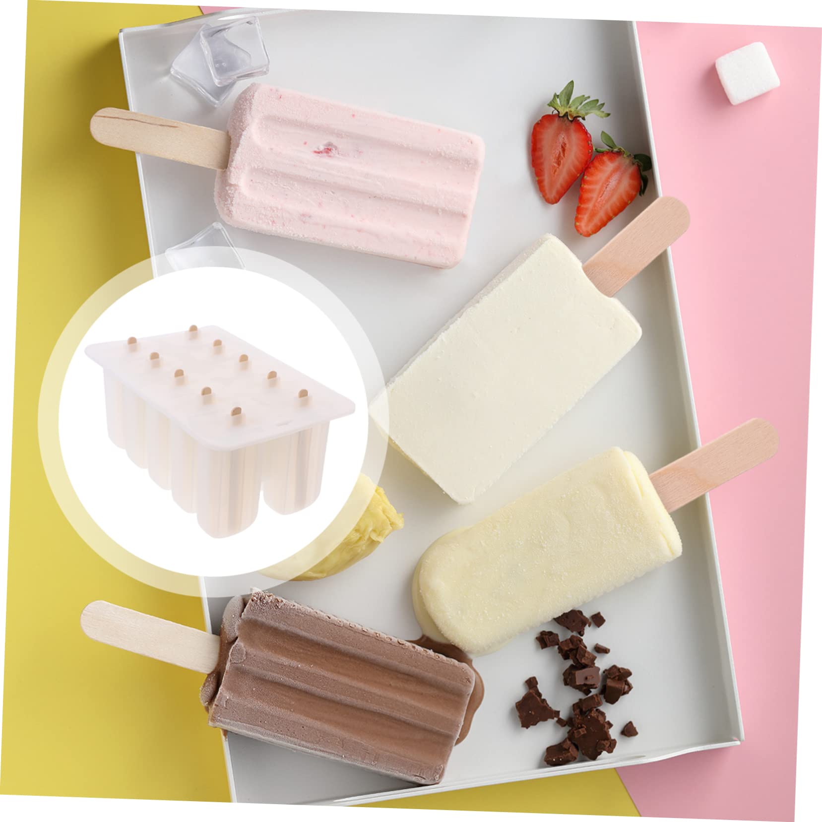 Moule à Glace Soi-Même, Silicone avec Bâtonnets Bois, Réutilisable