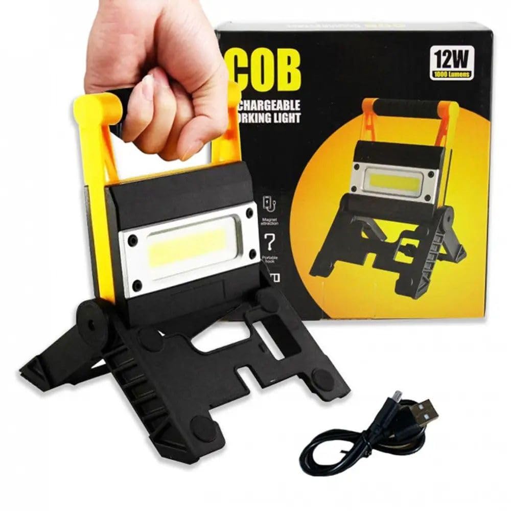 Murcy 12W LED Work Light: Rechargeable Folding Floodlight, 1000 Lumens, Portable Trouble Light, 4400mAh Battery, 360° Rotatable Stand, Adjustable Mechanic, Mustered Green for Car Home