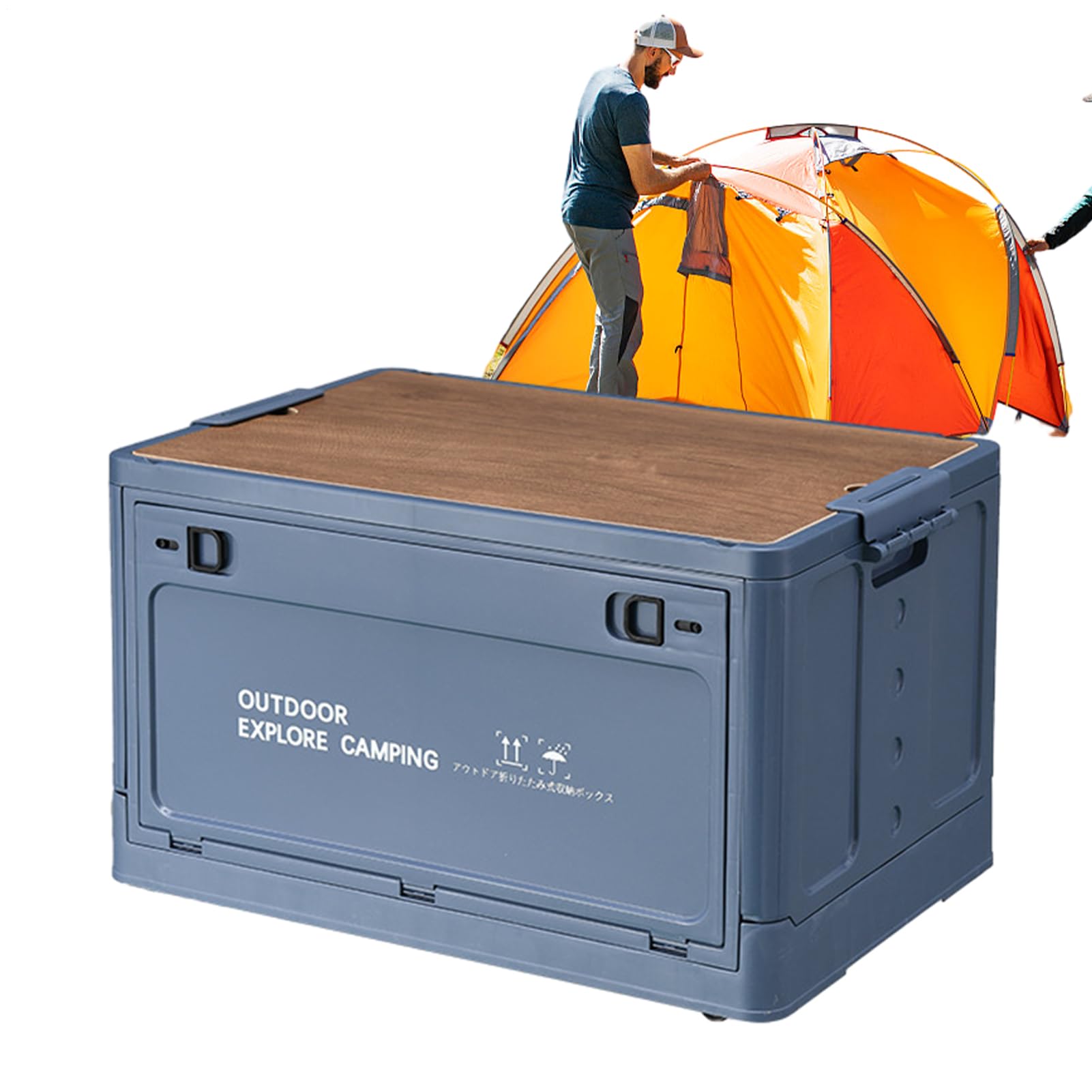 Generico Aufbewahrungsboxen Camping Faltbar Aufbewahrungsbox Camping | Aufbewahrungsbox mit Holzdeckel Faltbox für Garage Organisationsbox Stapelboxen für attrez