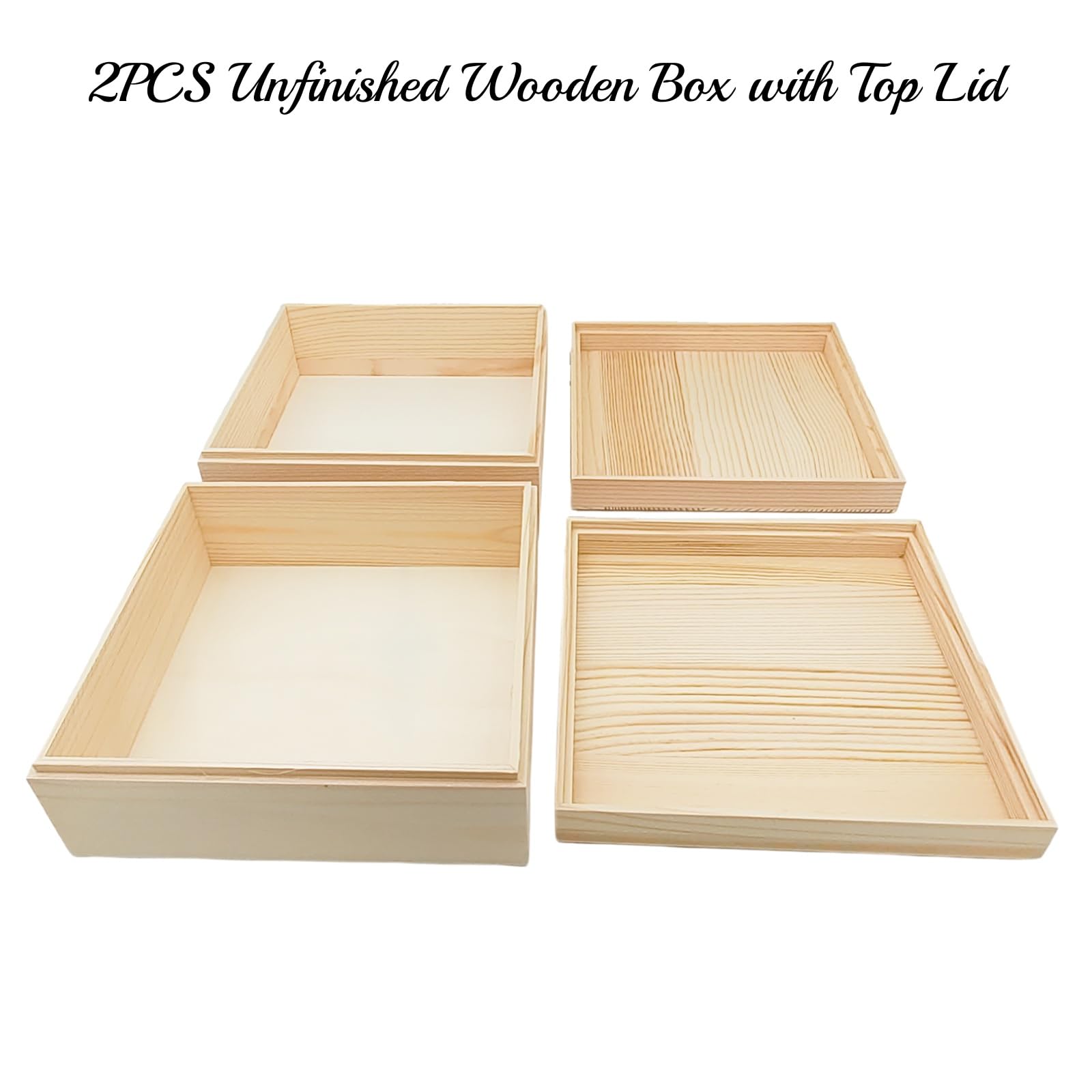 2 confezioni di scatole portaoggetti in legno non finite con coperchio superiore, scatole in legno di pino per fai da te, artigianato e hobby per la casa (20x20x8 cm)
