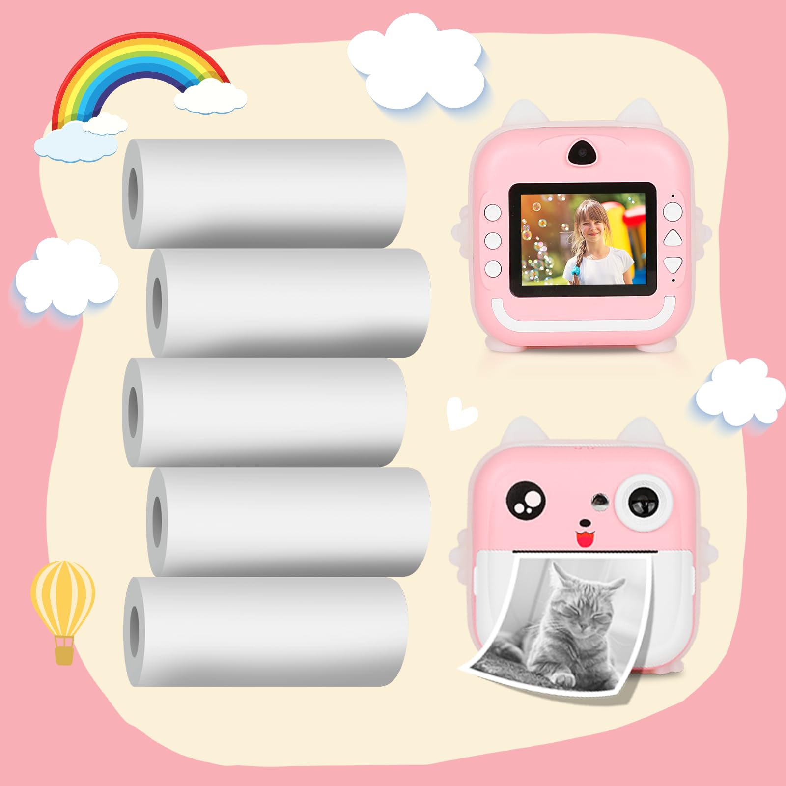 5 Rotoli di Carta Termica di Ricambio per Macchina Fotografica Bambini Carta da stampa per fotocamera bambini Compatibile con la maggior parte delle fotocamere a stampa istantanea per bambini