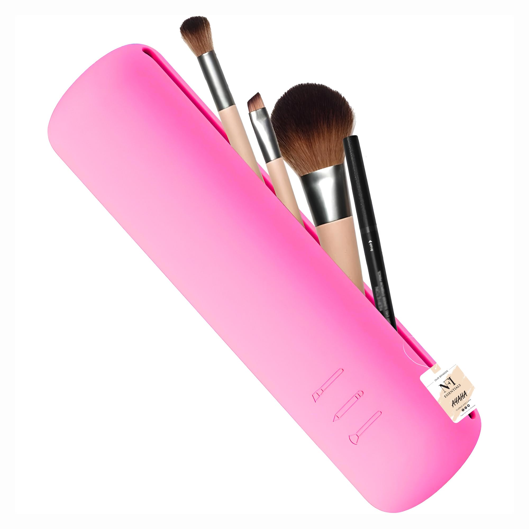 Large Travel Makeup Brush Holder, Silicone Portable Cosmetic Face Brushes Case with Magnetic Closure, Soft and Sleek Waterproof Small Makeup Brush Pouch (Dark Pink)-image-29