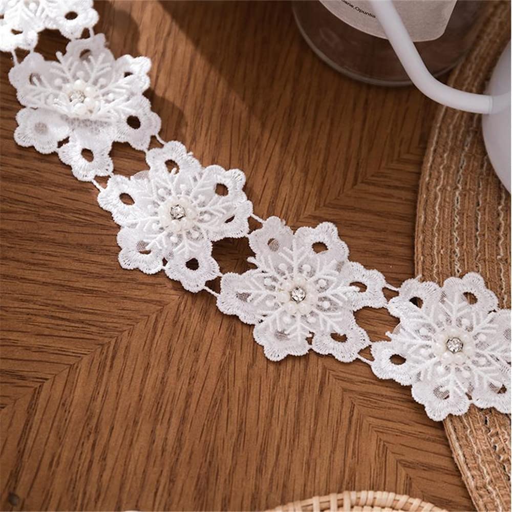 9 Yards 5 cm Weiße Perlen Stickerei Spitzenborte, Spitzenband Spitzenstoff Zierband StoffbordüRe Spitze Meterware Saumspitze Spitzenlitze Lace Trim GipüRe Borte HäKelband Borten Und BäNder Zum NäHen