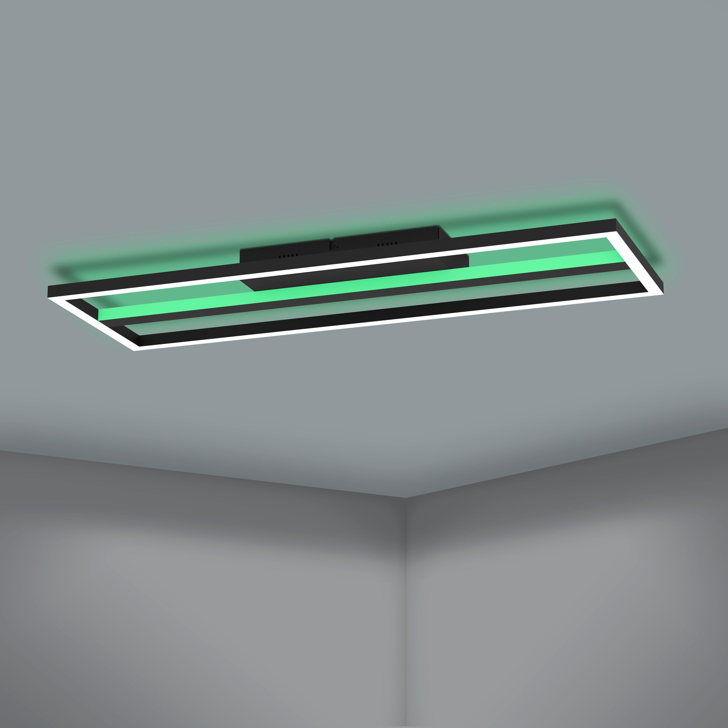 Eglo connect.z Smart Home plafoniera LED Calagrano-Z, ZigBee, app | e controllo vocale Alexa, bianco caldo – freddo, retroilluminazione RGB, plafoniera dimmerabile in metallo nero, 64 x 22 cm