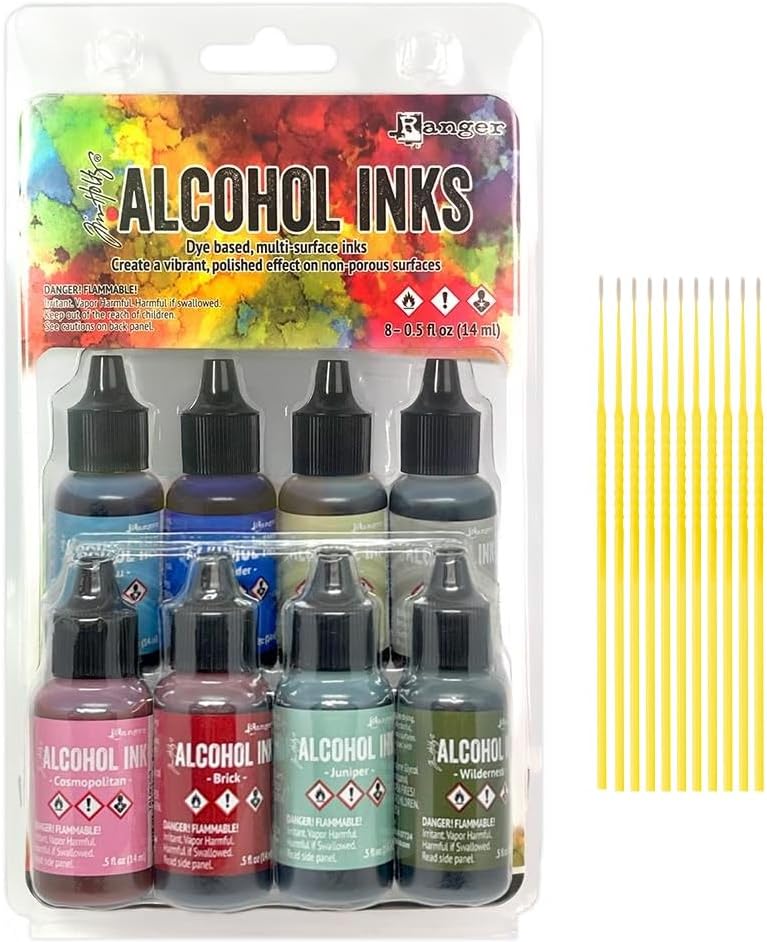 Alcohol Ink Spectrum Bundles - Tim Holtz Alcohol Inks Spectrum 8 Pack Kits with Trebbies Detail Sticks (Retro TAK83009)