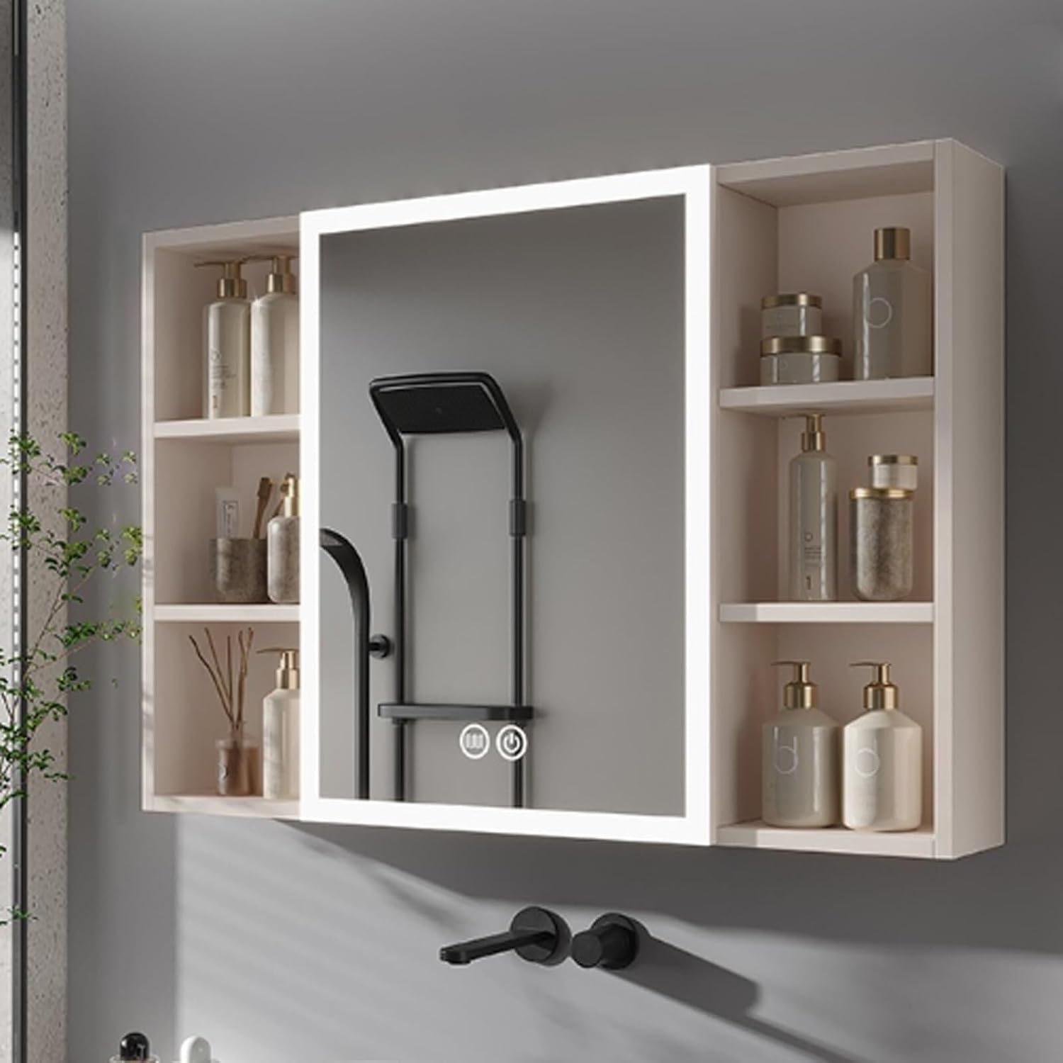 Smart Vanity Bathroom Mirror Cabinet with LED Lights, Anti-Fog, Space Aluminum Construction, Open Shelving & Beauty Storage Shelf, Wall-Mounted Medicine(Brown,100 * 13 * 70cm)