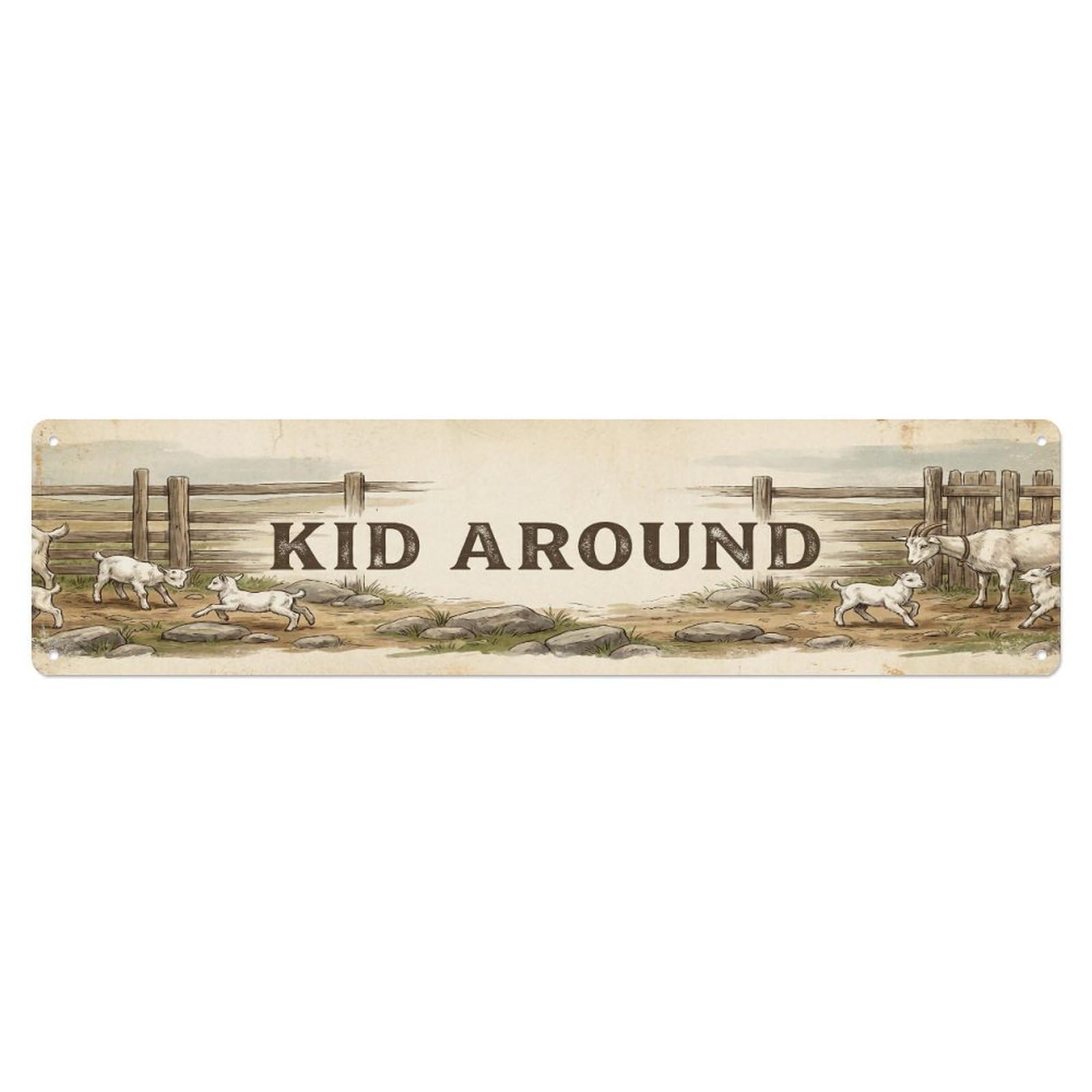 Vintage Pen Kid Goat Farmhouse Funny Goat Backyard Farm Metal Tin Sign Plaque Wall Decor for Cafe, Club, Garden Metal Poster 4x16Inch