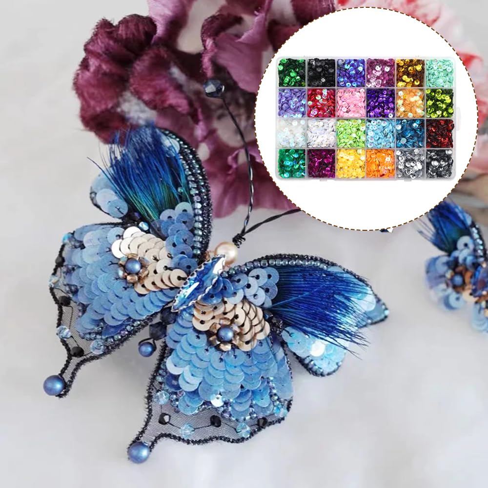 20 000 Paillettes Rondes 5 Mm - 24 Couleurs - Pour Couture, DIY, Déco - Boîte Rangement Transparente