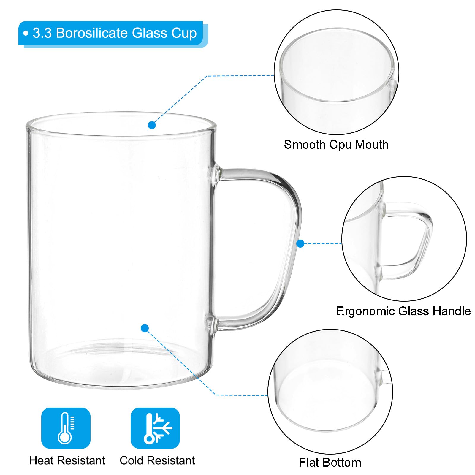 PATIKIL 500ml Glass Measuring Cup, 3.3 Borosilicate Glass Mug Liquid Cups Beaker with Clear Handle for Kitchen Clear - Image 3