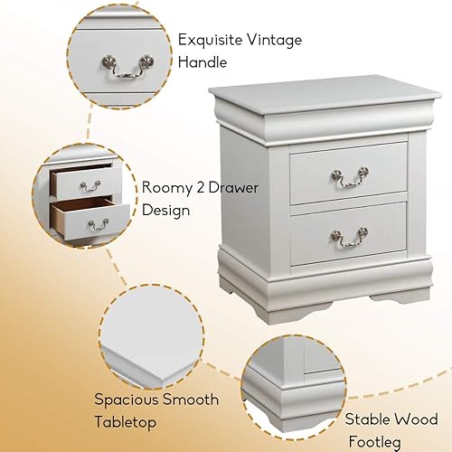 Miniatura 16 de Henf Mesita de noche de 2 cajones, moderna y elegante mesita de noche de madera, mesa auxiliar sólida con asa para el hogar, sala de estar, Negro