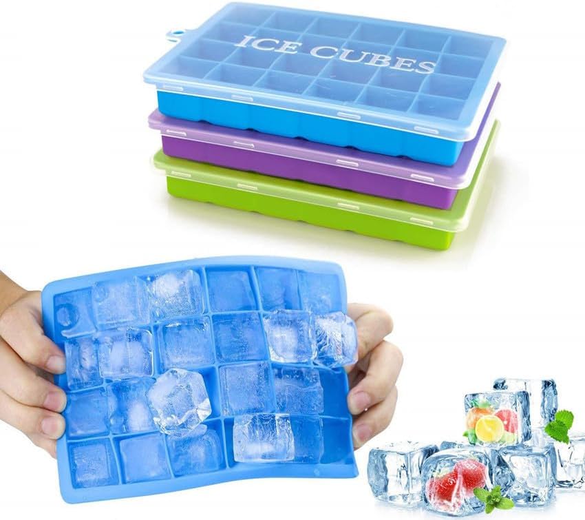 Ice Cube Tray with Lid and Bin,3 Pack 72 Cubes Silicone Plastic Ice Cubes Trays for Freezer with Box/Container Reusable Ice Tray Perfect for Cocktails Drinks and Ice Coffee