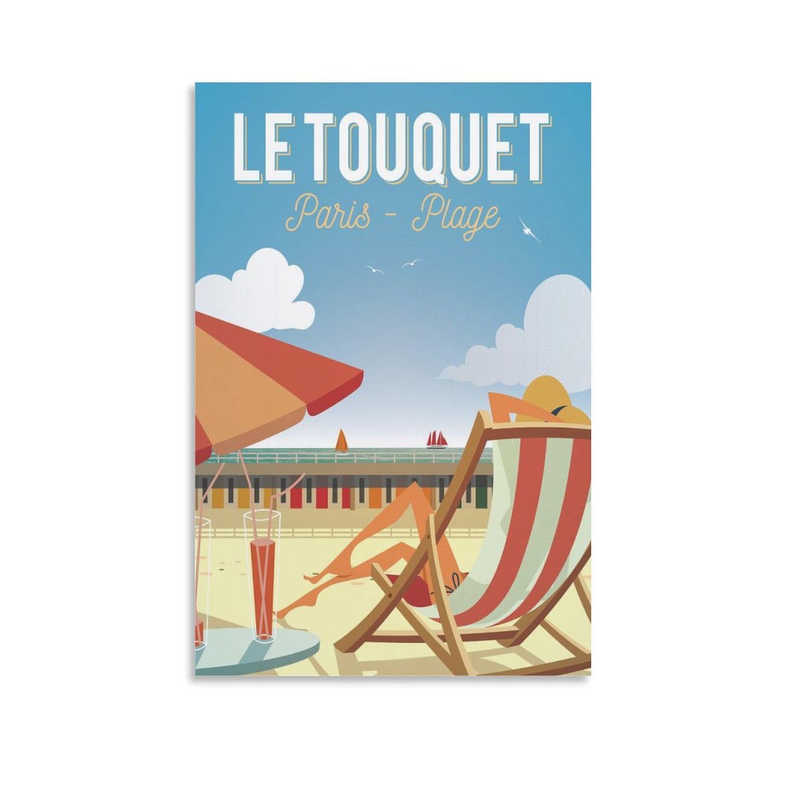 YQCQCS Le Touquet France Beach Girl Vintage Travel Poster Canvas Art Poster Picture Wall Decor Painting Posters Decorative Posters