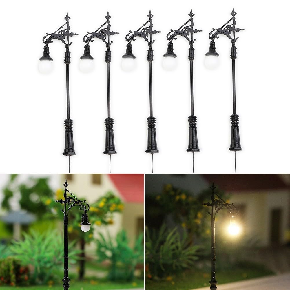 5 Pieces 20mA Model Railway N Gauge Street Lamps 1:160 Scale LED Light 65mm for Train Layout Scenery Decoration
