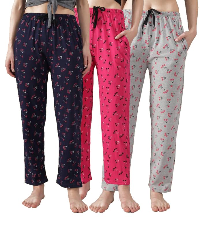 Image of Printed Womens Pyjama Night Pant, Soft Cotton Fabric, Casual Wear (Pack of 3)