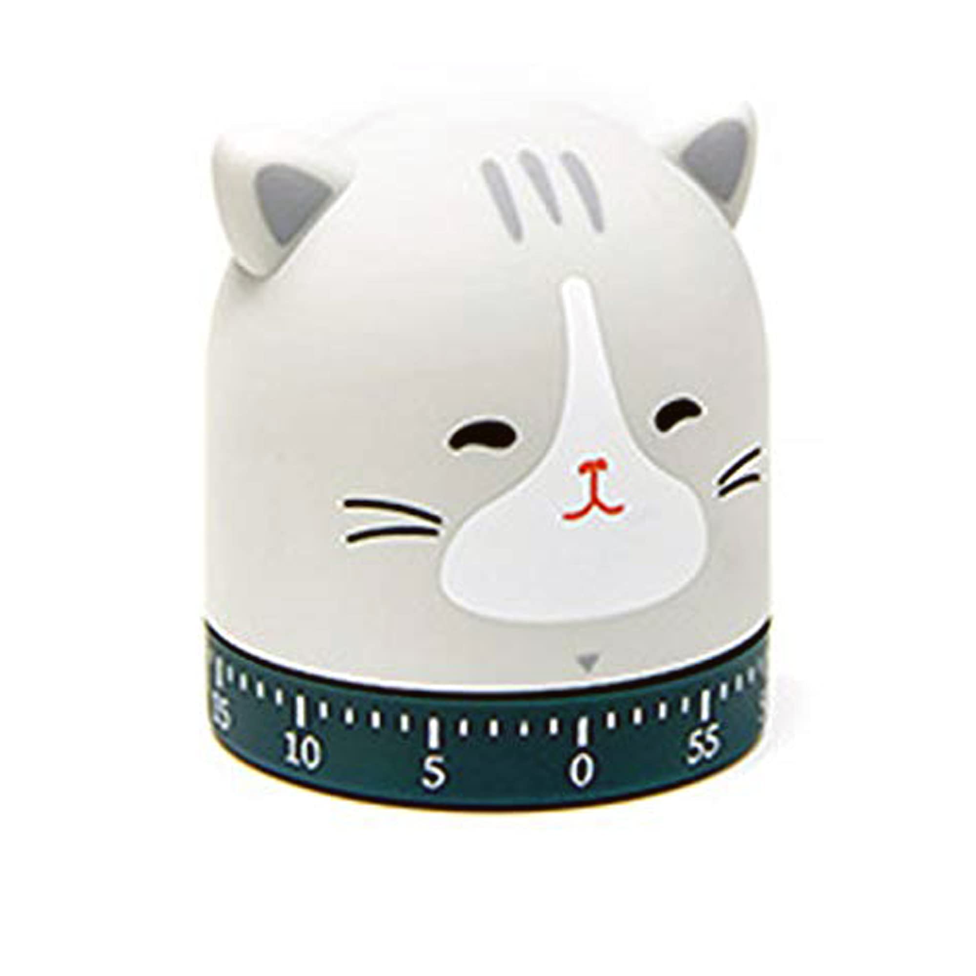 Red Dollar Mechanical Kitchen Timer, 60-Minute Wind Up Dial Rotating Countdown Egg Reminder No Batteries Loud Ring Cute Time Management for Cooking Valentine's Day Spring Gift (Grey)