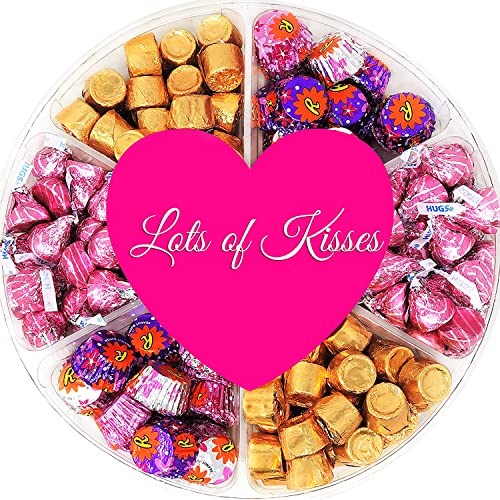 Valentine's Day Candy Gift Basket, Hershey's Valentine's Kisses Hugs, Peanut Butter Cups And Rolos, Individually Wrapped In A Pink Heart Adorned 6 Sectional Gift Tray For Wife, Couples, Girlfriend, Women #TOP1