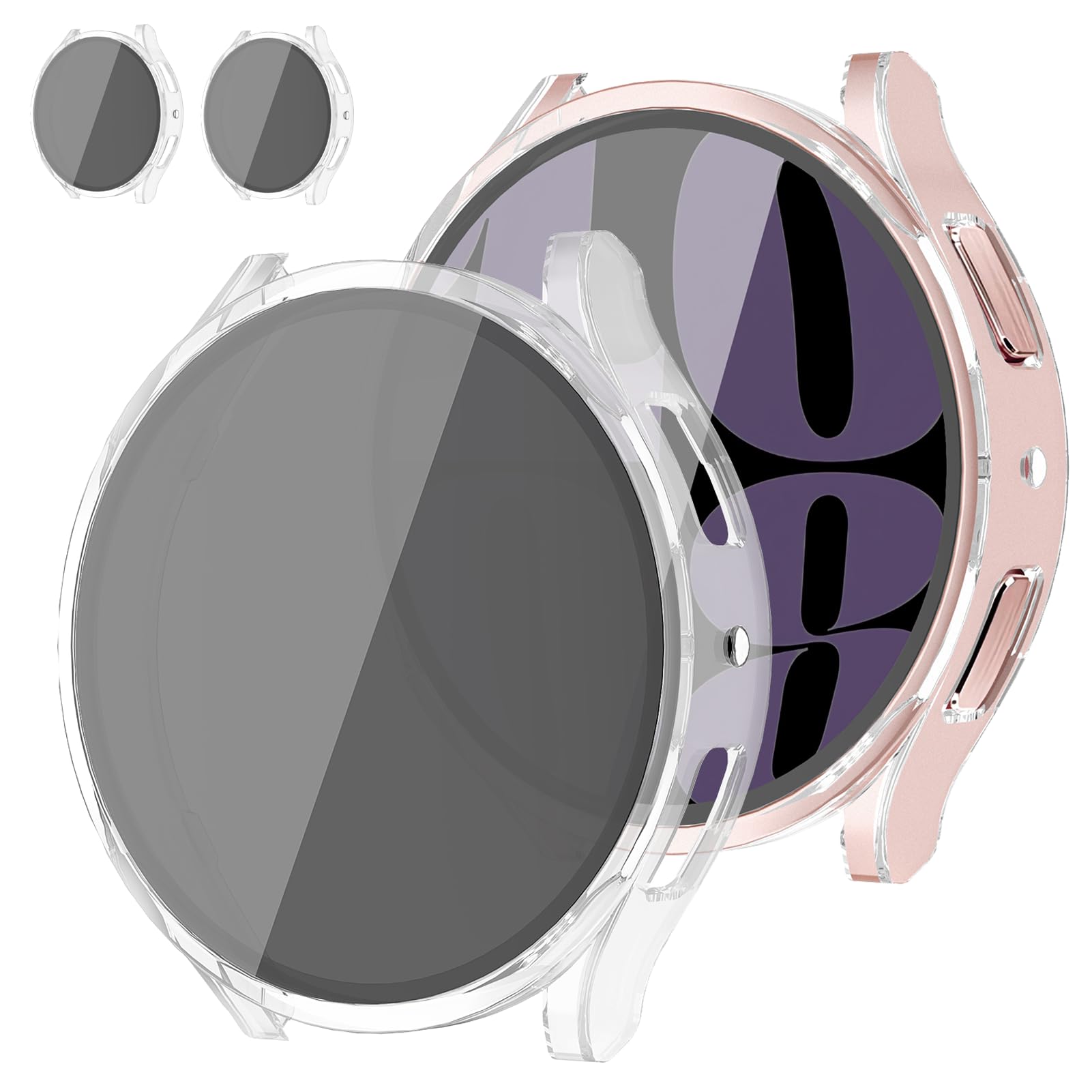 2 Pack Case for Samsung Galaxy Watch FE/5/4 Screen Protector 40mm 44mm,Privacy HD Tempered Glass+Hard Bumper Face Cover for Samsung Watch FE/5/4 Screen Protector Case 40 44 mm Accessories Women/Men