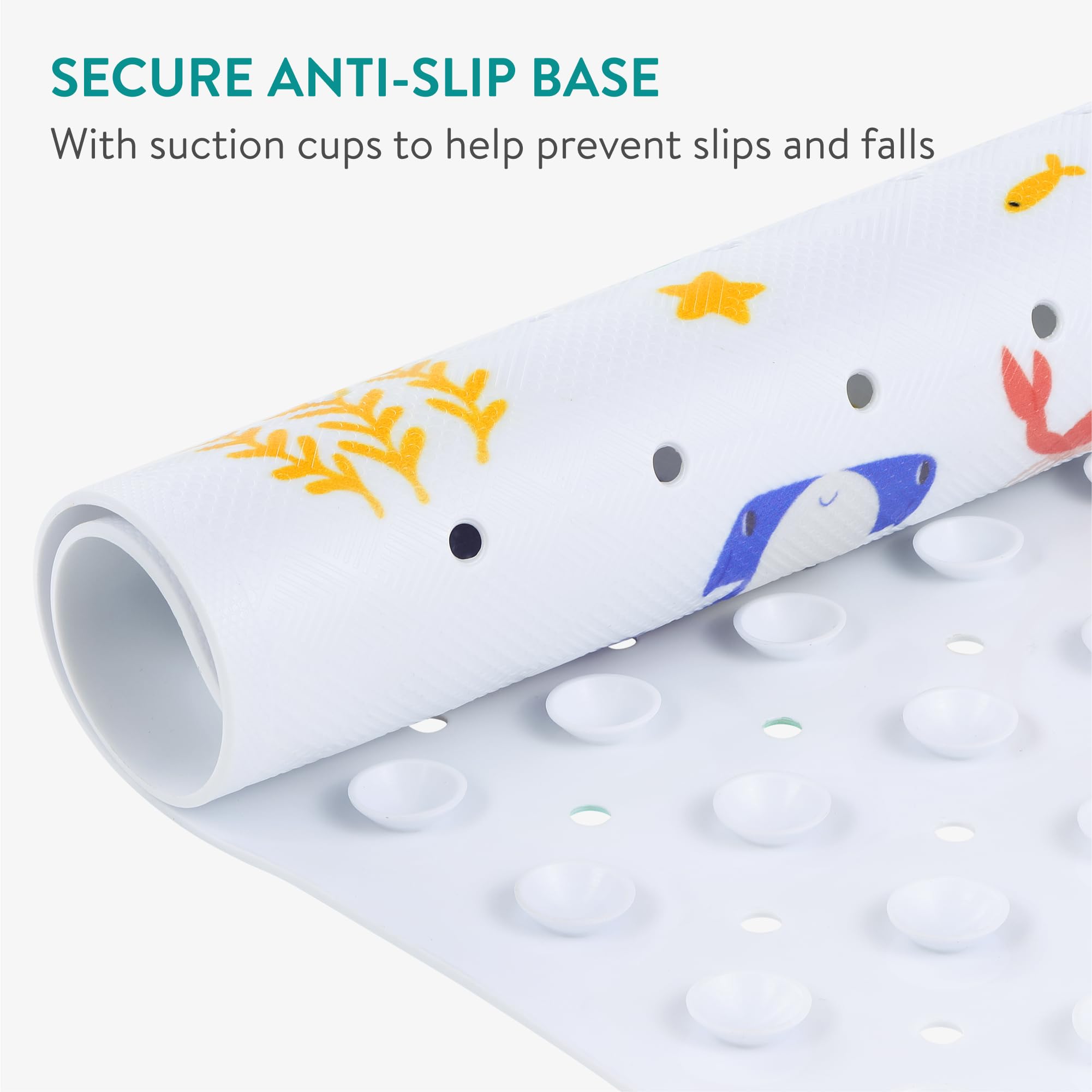 Tapis De Bain Antidérapant Navaris Pour Enfants - Sécurité Totale Avec Ventouses, Thème Océan 100 X 40 Cm En PVC Anti-Moisissure