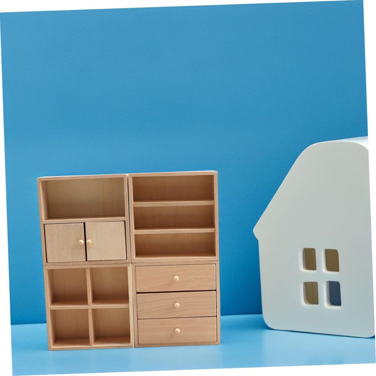 Muebles Miniatura de Madera para Casa de Muñecas 4 Piezas Beige