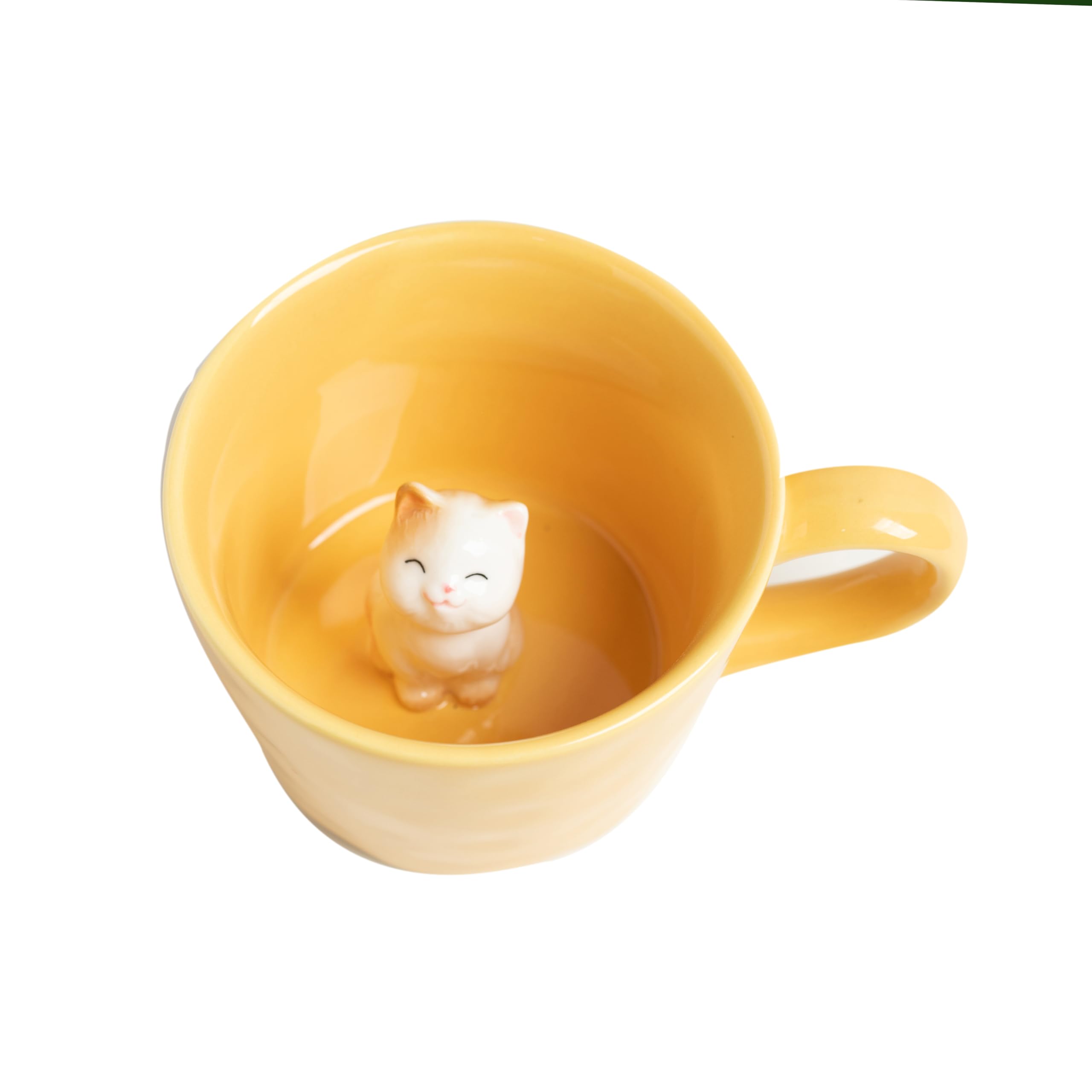 Cat Coffee Cup Hidden Ceramic Animal Inside Mug,Cute Cartoon Handmade Figurine Mugs,Holiday and Birthday Gift for Coffee Milk Tea Lovers,12 Oz(yellow)