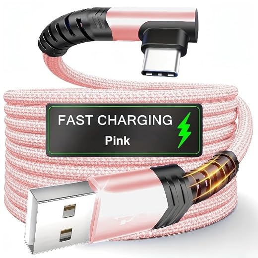 USB A to USB C Cable 3.3FT/6.6FT, 1 Pack Type C Charger Cord 66W Right Angle Braided Fast Charging Data Transfer Cable (Rose Golden,2m=78.74inch=6.56ft)