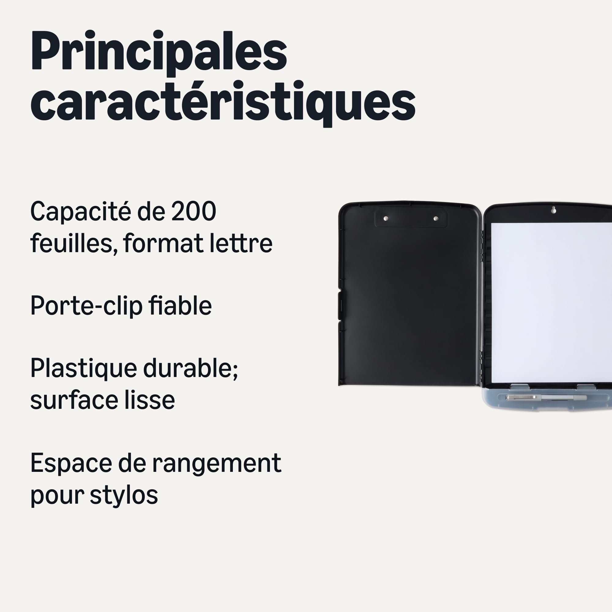 Amazon Basics Porte-bloc avec rangement, porte-bloc de grande capacité pour soins infirmiers, avec porte-stylo, 1 pièce, 36.5 x 25 x 3.8 cm, A4, Noir