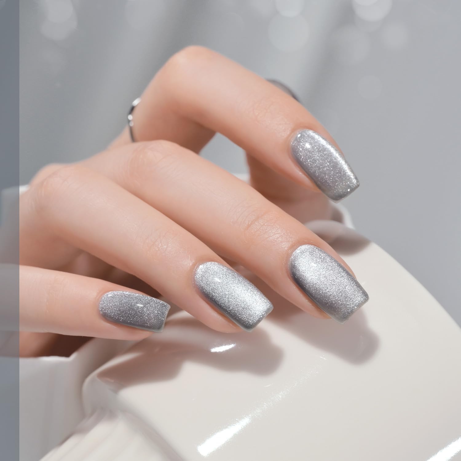 Bolt Bee Cat Eye Gel Nail Polish with 5 in 1 Magnet Set, Magnetic Gel Polish, Silver, 9ml, Long-Lasting UV/LED Soak Off 1