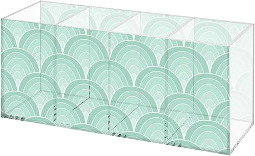 Green Wavy Retro Acrylic Desk Pen Holder With 4 Compartments Pen Holder Organizer Powder Drink Mix Container Storage Bow Office Decor Container