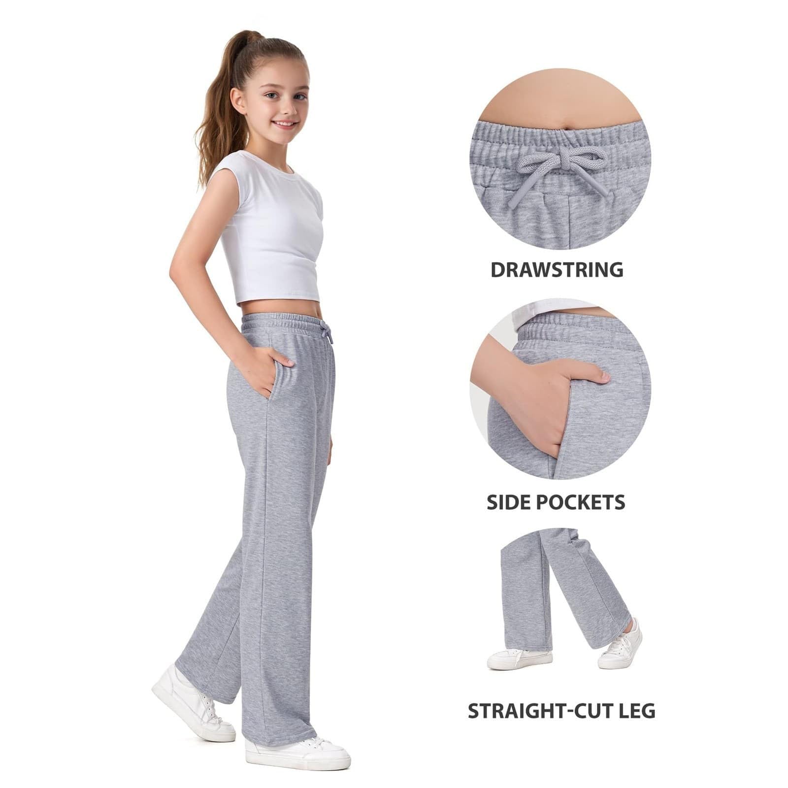 3er-Pack Baggy Jogginghose Mädchen Lange Jogging Sporthose mit Taschen