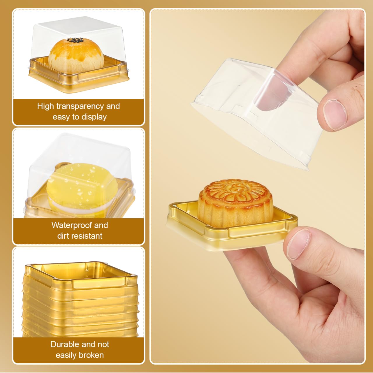 DOITOOL Paquete de 150 cajas individuales de plástico transparente con tapas transparentes, bandejas cuadradas para tartas de luna, cajas de embalaje para magdalenas, cajas de postre transparentes